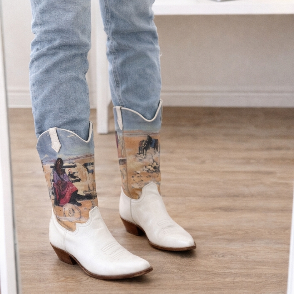 RARE Vintage Seychelles NATIVE Hand Painted Leather Cowboy Boots  *COLLECTORS* 9